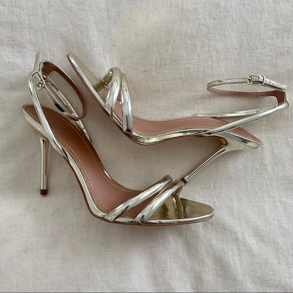 Zara Gold Ankle Strap High Heel Sandals - Picture 3 of 9